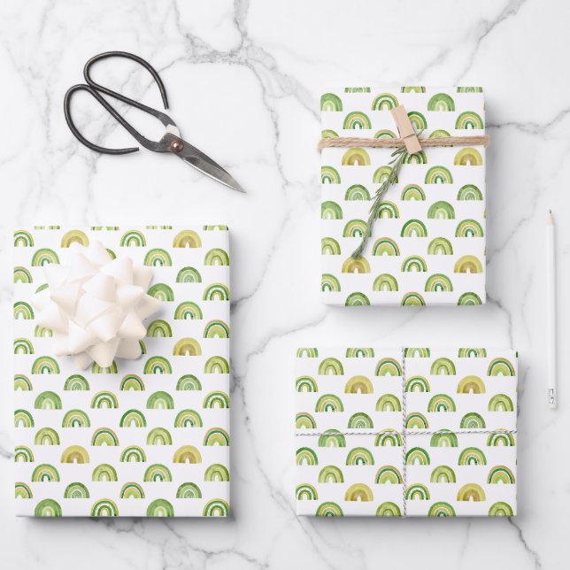 Stacked Earthy Rainbow Rows Pattern Wrapping Paper Sheets (Front)