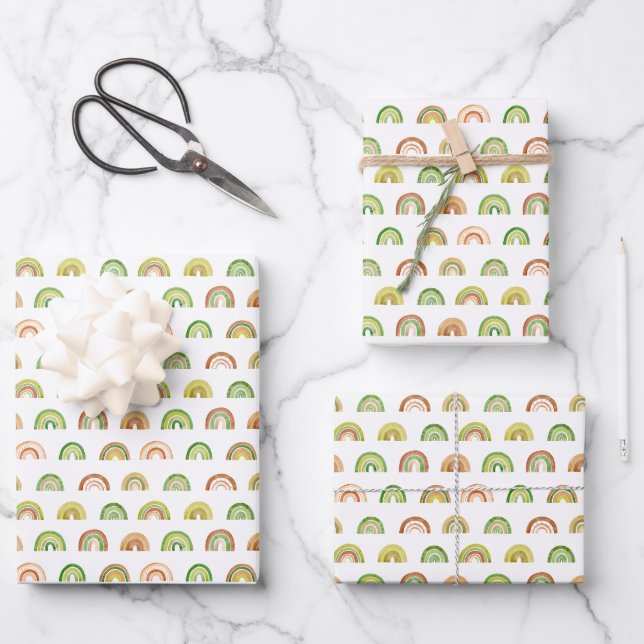 Stacked Earthy Rainbow Rows Pattern Wrapping Paper Sheets (Front)