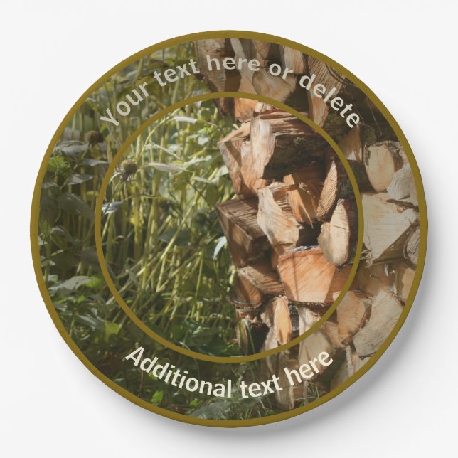 Stacked Firewood Fall Personalized Party  Paper Plates (Front)
