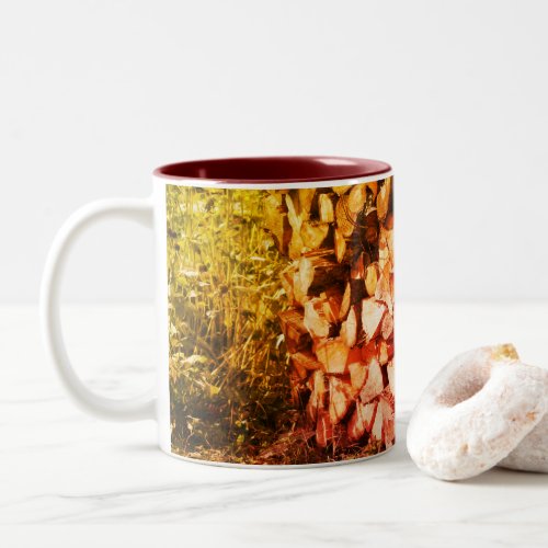 Stacked Firewood Nature Art Photography  Two_Tone Coffee Mug