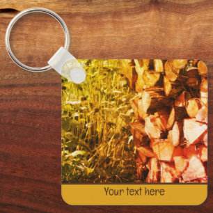 Stacked Firewood Nature Personalized Keychain