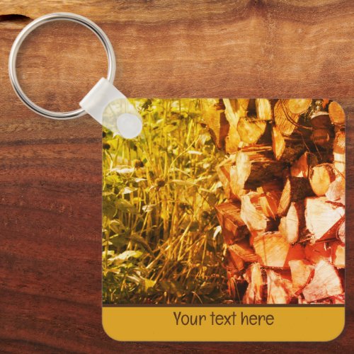 Stacked Firewood Nature Personalized Keychain