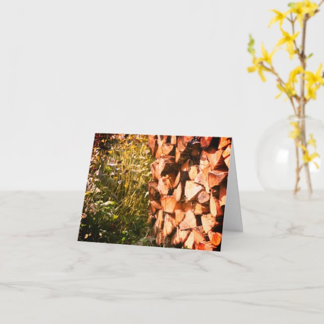 Stacked Firewood Nature Personalized Note  Card (Yellow Flower)