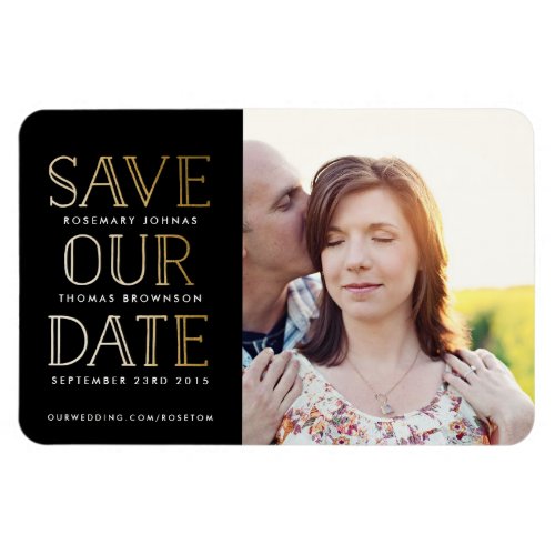 Stacked Gold on Black Photo Save the Date Magnet