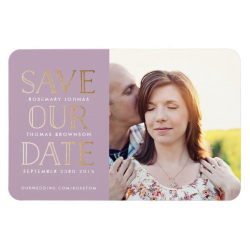 Stacked Gold on Lilac Photo Save the Date Magnet
