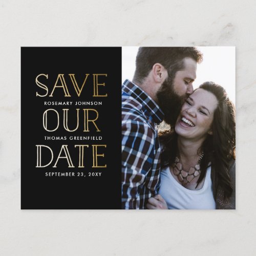 Stacked Gold Save Our Date Postcard with Photo