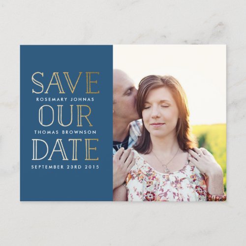 Stacked Gold Save the Date Postcard with Photo