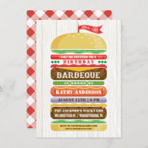 Stacked Hamburger Birthday BBQ Woodgrain