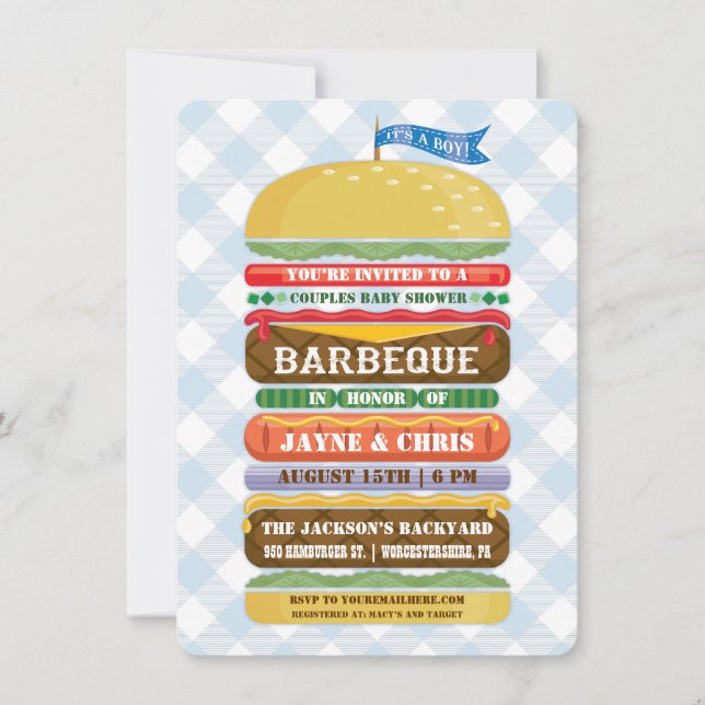 Stacked Hamburger Boy Baby Shower Barbecue Invitation (Front)