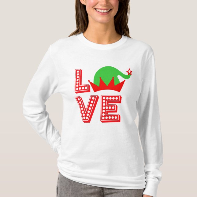Stacked Love Santa Hat Shirt - Festive Christmas! (Front)
