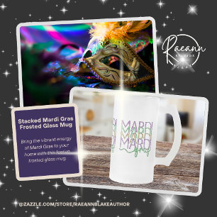 Stacked Mardi Gras Design Frosted Glass Mug