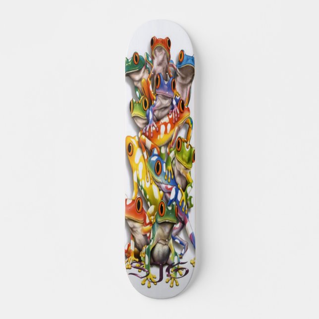 Stacked multi colored frogs Skateboard (Front)