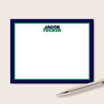 Stacked Name Navy Green Border Preppy Stationery Note Card