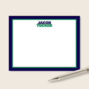 Stacked Name Navy Green Border Preppy Stationery Note Card