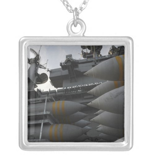 Stacked ordnance ready to be loaded silver plated necklace