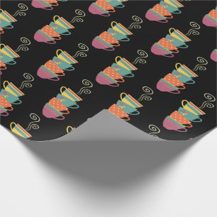 Stacked porcelain cuprs, tea, coffee steam wrapping paper