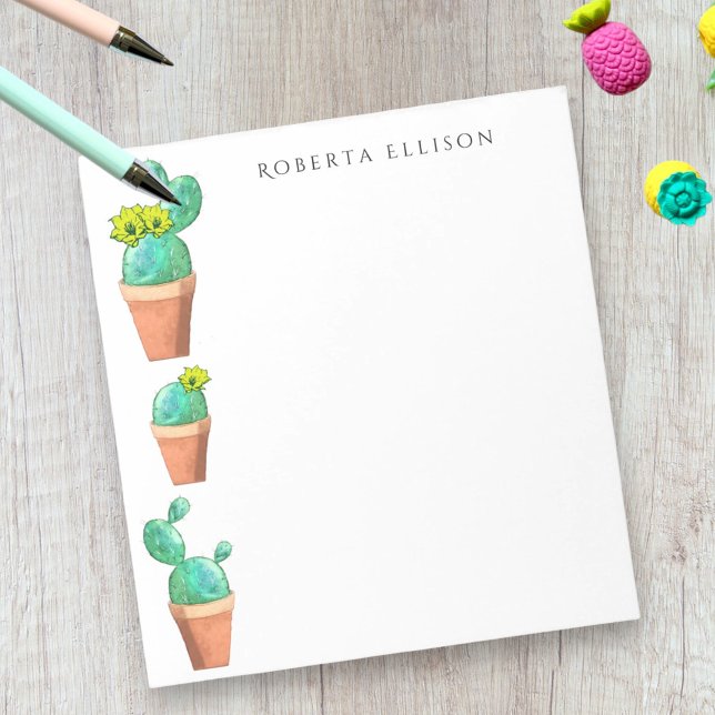 Stacked Potted Cactus Yellow Flowers Custom Notepad (cactus border note pad)