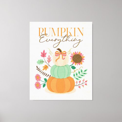 Stacked Pumpkins Fall Leaves Autumn Boho Florals  Canvas Print