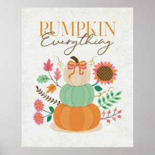 Stacked Pumpkins Fall Leaves Autumn Boho Florals Poster