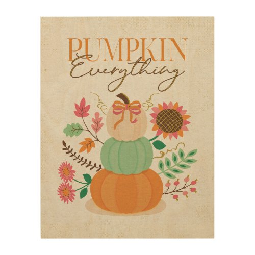 Stacked Pumpkins Fall Leaves Autumn Boho Florals  Wood Wall Art