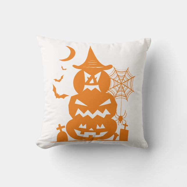 Stacked Pumpkins Halloween Reversible  Throw Pillow (Front)
