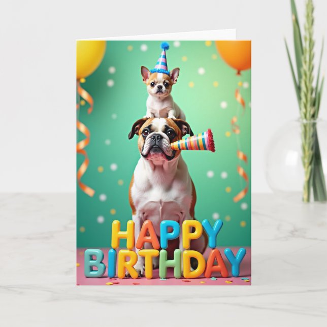 Stacked Pups Party Card (Front)