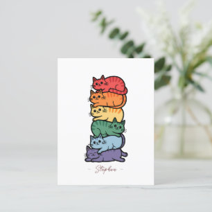 Stacked Rainbow Cats – LGBTQ Pride Celebration Postcard