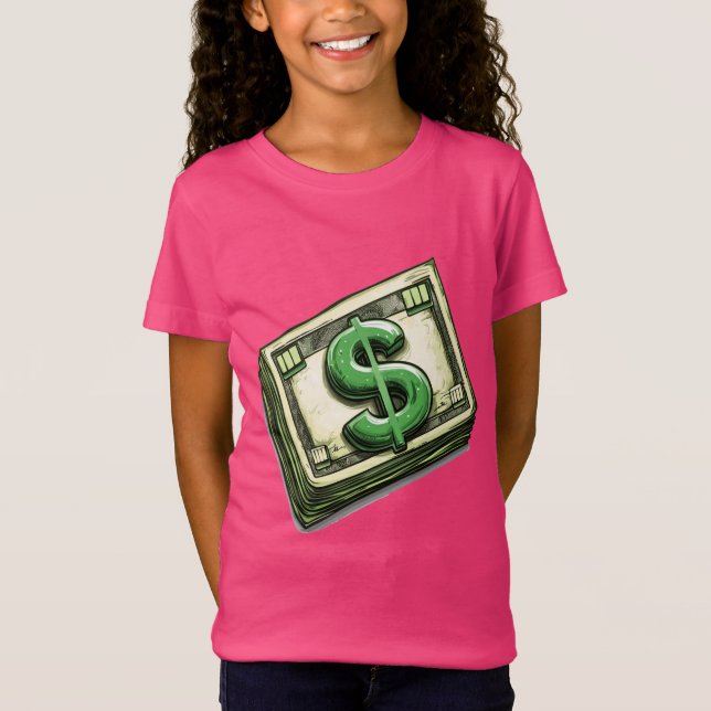 Stacked Riches: Bold Money Stack for Hustlers T-Shirt (Front)