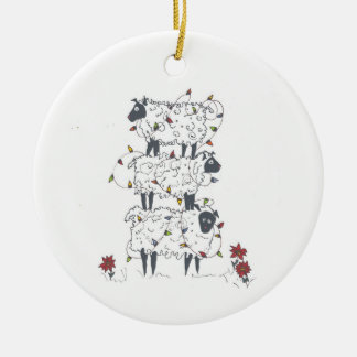 Stacked Sheep at Christmas Ceramic Ornament