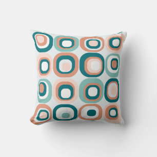 Stacked Squares Mid Century Mod Teal, Peach Throw Pillow