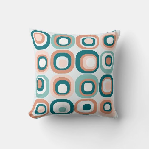 Stacked Squares Mid Century Mod Teal Peach Throw Pillow
