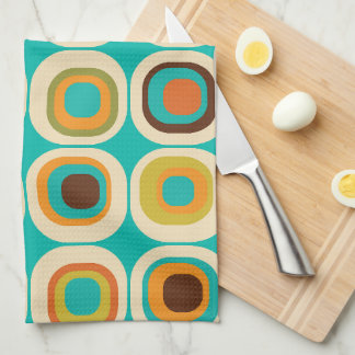 Stacked Squares Mid Century Teal, Green, Orange Kitchen Towel
