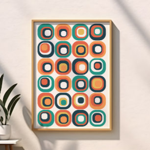 Stacked Squares Mid Century Teal, Orange, Yellow Poster