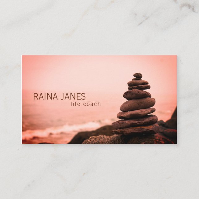 Stacked Stones Beach Life Coach Counselor Business Card (Front)