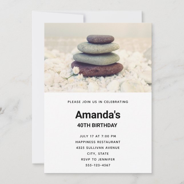 Stacked Stones Meditative Cairn Birthday Invitation (Front)