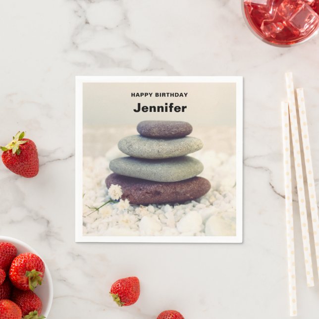 Stacked Stones Meditative Cairn Birthday Napkins (Insitu)