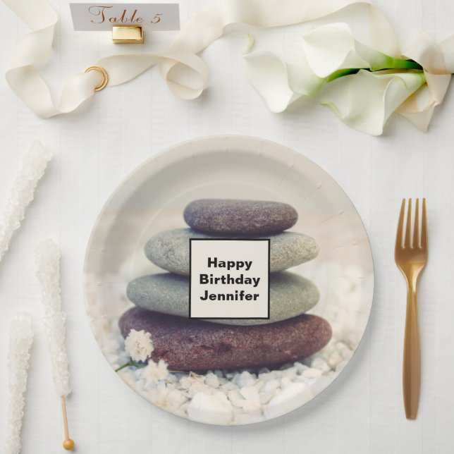 Stacked Stones Meditative Cairn Birthday Paper Plates (Wedding)