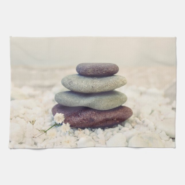 Stacked Stones Meditative Cairn Kitchen Towel (Horizontal)