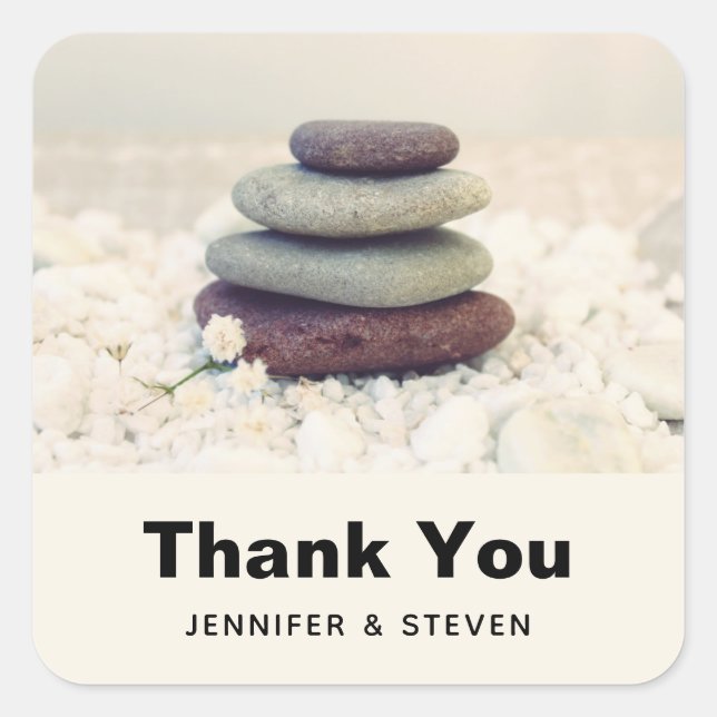 Stacked Stones Meditative Cairn Thank You Square Sticker (Front)