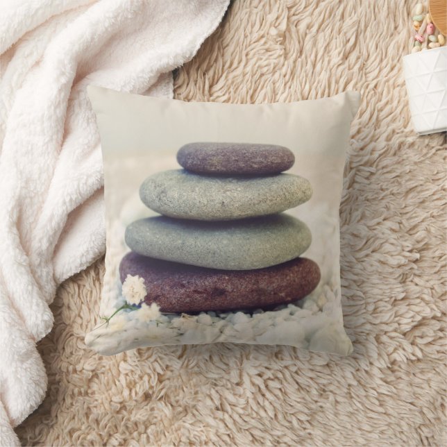 Stacked Stones Meditative Cairn Throw Pillow (Blanket)
