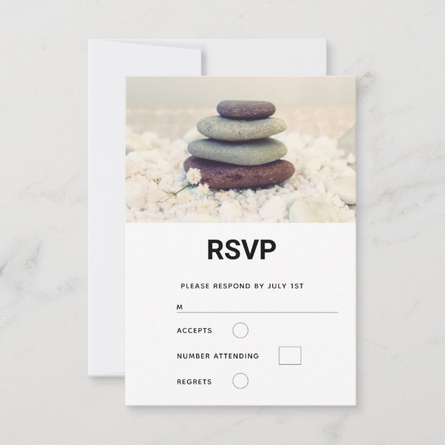 Stacked Stones Meditative Cairn Wedding RSVP Card (Front)