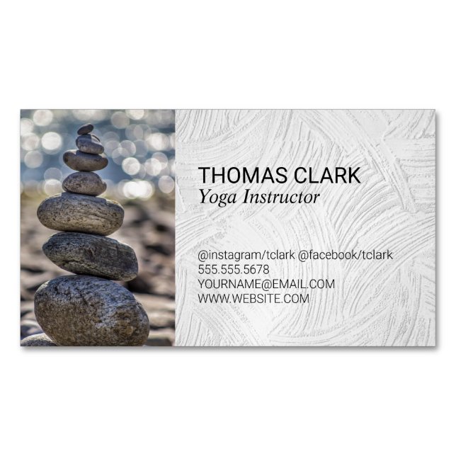 Stacked Stones | Zen | Yoga Business Card Magnet (Front)