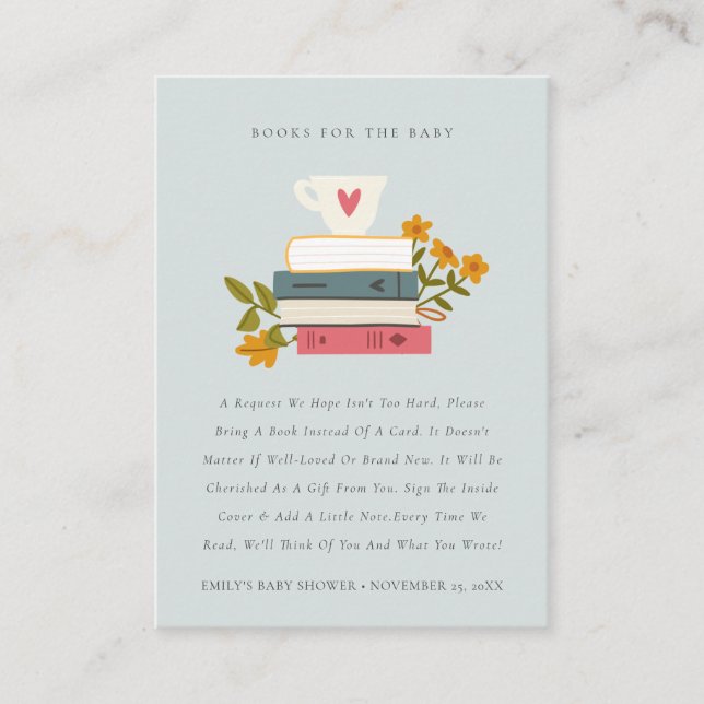 Stacked Storybooks Floral Books For Baby Shower Enclosure Card (Front)