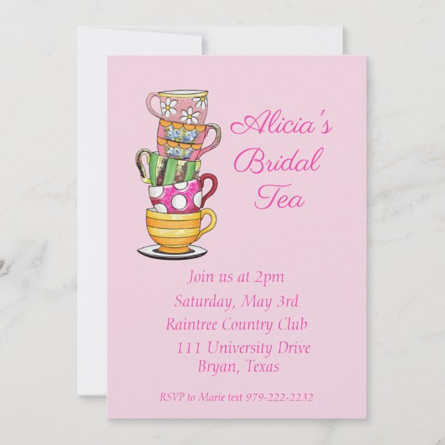 Stacked Tea Party Bridal Shower Invitation (Front)