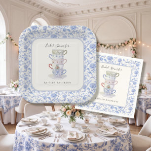 Stacked Teacup Vintage Chinoiserie Blue Bridal Tea Paper Plates