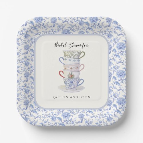 Stacked Teacup Vintage Chinoiserie Blue Bridal Tea Paper Plates
