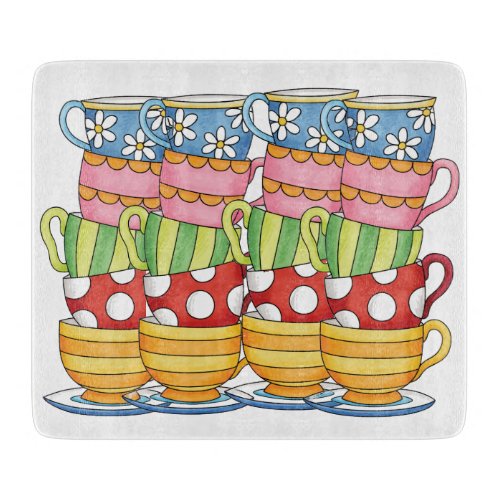 Stacked Teacups Teatime Illustration Cutting Board