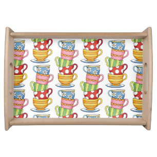 Stacked Teacups Teatime Illustration Serving Tray