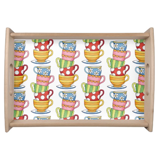 Stacked Teacups Teatime Illustration Serving Tray (Front)