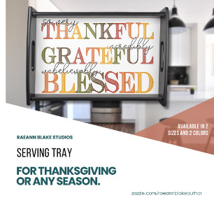 Stacked Text Thanksgiving Blessings Serving Tray